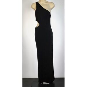 Alice + Olivia Formal Dress Size 8 Black Cutout One Shoulder Dual Slits Maxi